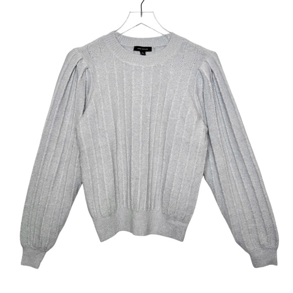 NWT Ann Taylor Soft Spun Cool Gray Balloon Sleeve Women’s Pointelle Sweater Sz M - Picture 2 of 13